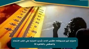 «حرارة غير مسبوقة» طقس الأحد شديد الحرارة على أغلب الأنحاء والعظمى بالقاهرة 38